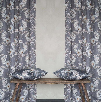 1 par Gardinlängder grå vita blomster shabby chic lantlig stil