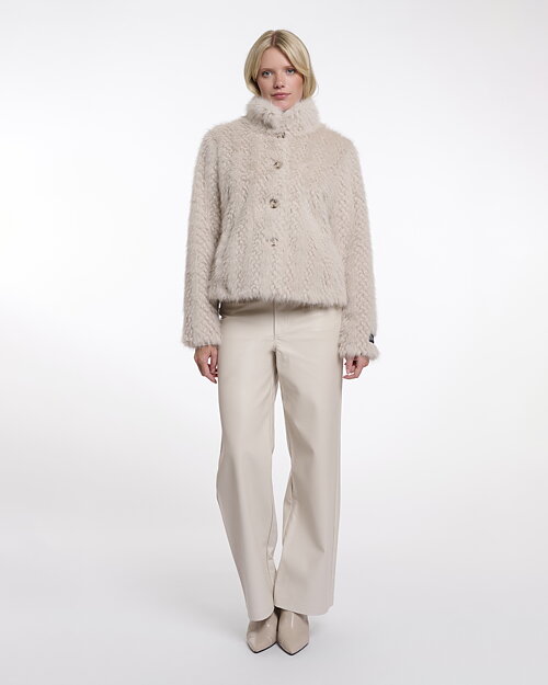 Pälsjacka Vie mönstrad offwhite - 4
