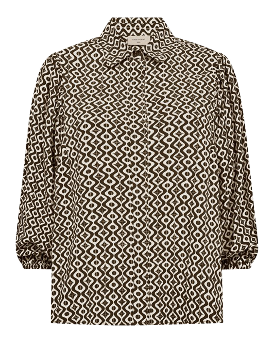 Blus Adney resår i ärm mönstrad beige/brun