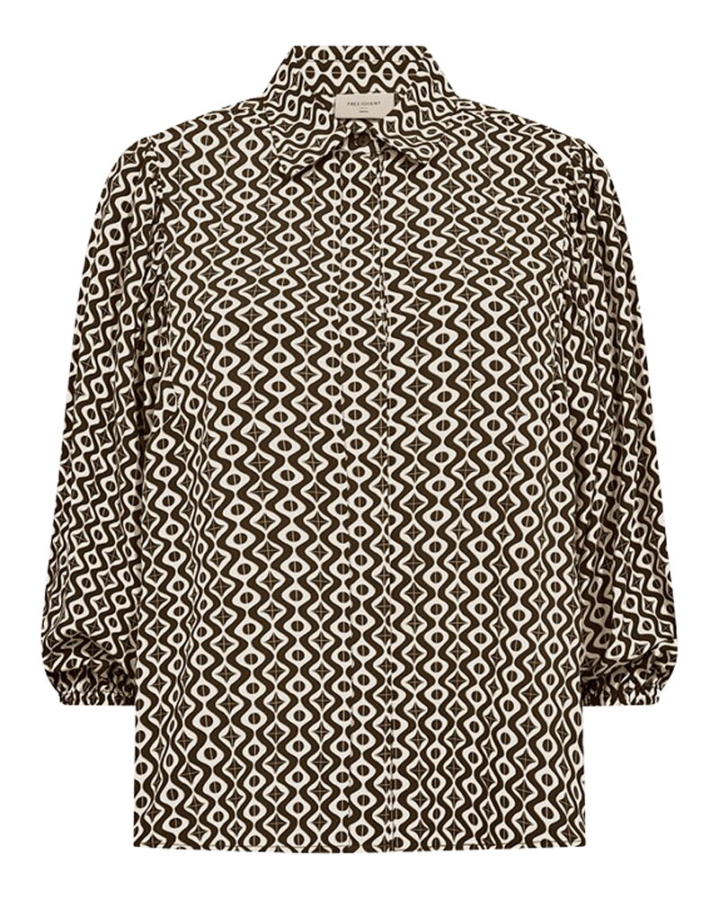 Blus Adney resår i ärm mönstrad beige/brun