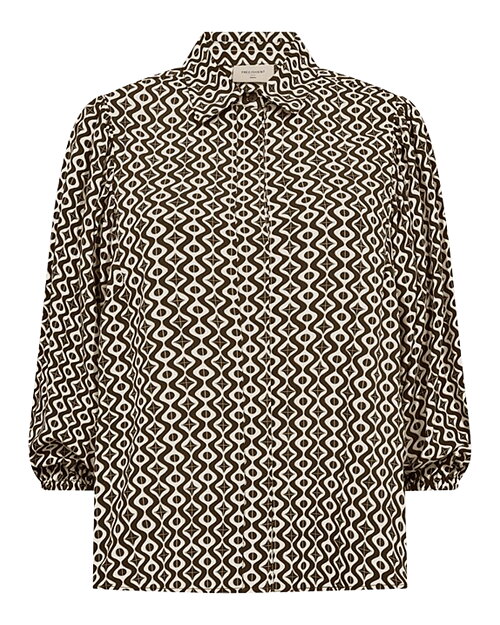 Blus Adney resår i ärm mönstrad beige/brun