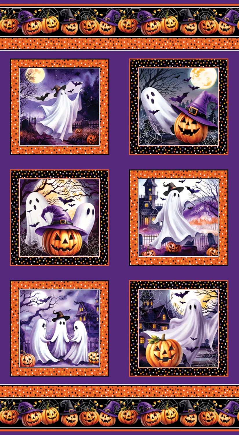 Tyg: Panel med 6st bilder - Ghostly Purple - Ghostly Soiree