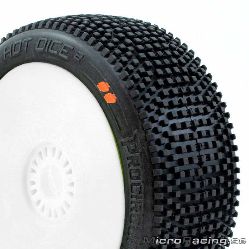 PROCIRCUIT - Hot Dices V2 Medium, 1/8 Off Road, Limmade, Vit Fälg, 1par - 2