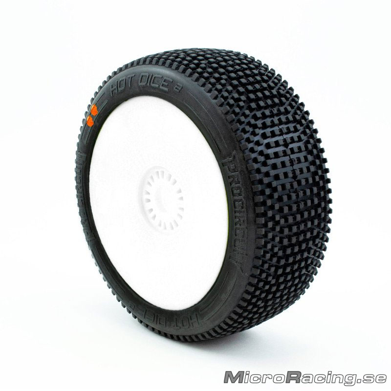 PROCIRCUIT - Hot Dices V2 Medium, 1/8 Off Road, Limmade, Vit Fälg, 1par
