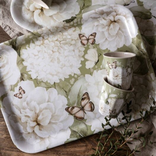 Bricka Hortensia & Butterflies - Grön