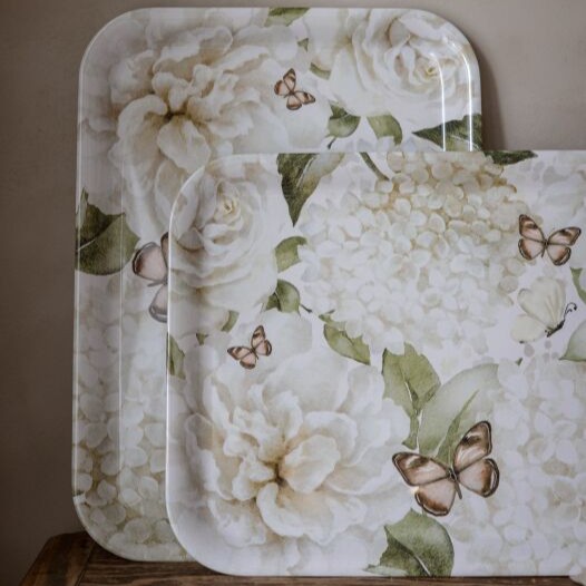 Bricka Hortensia & Butterflies - Vit