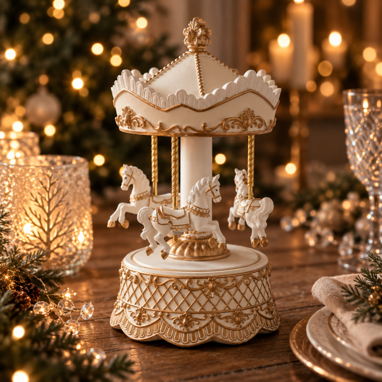 Gingerbread carousel - Carousel - Music box - Spins/Music - 21,5x11,5 cm