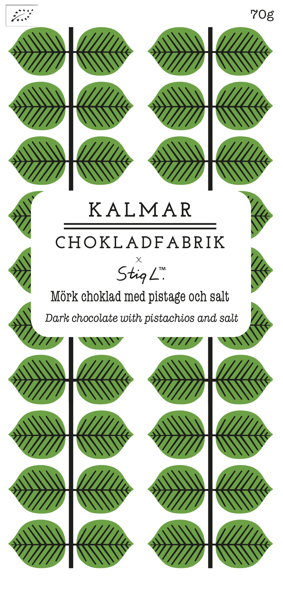Stig Lindberg 'Berså' - Ekologisk Mörk choklad 70% med pistage & salt
