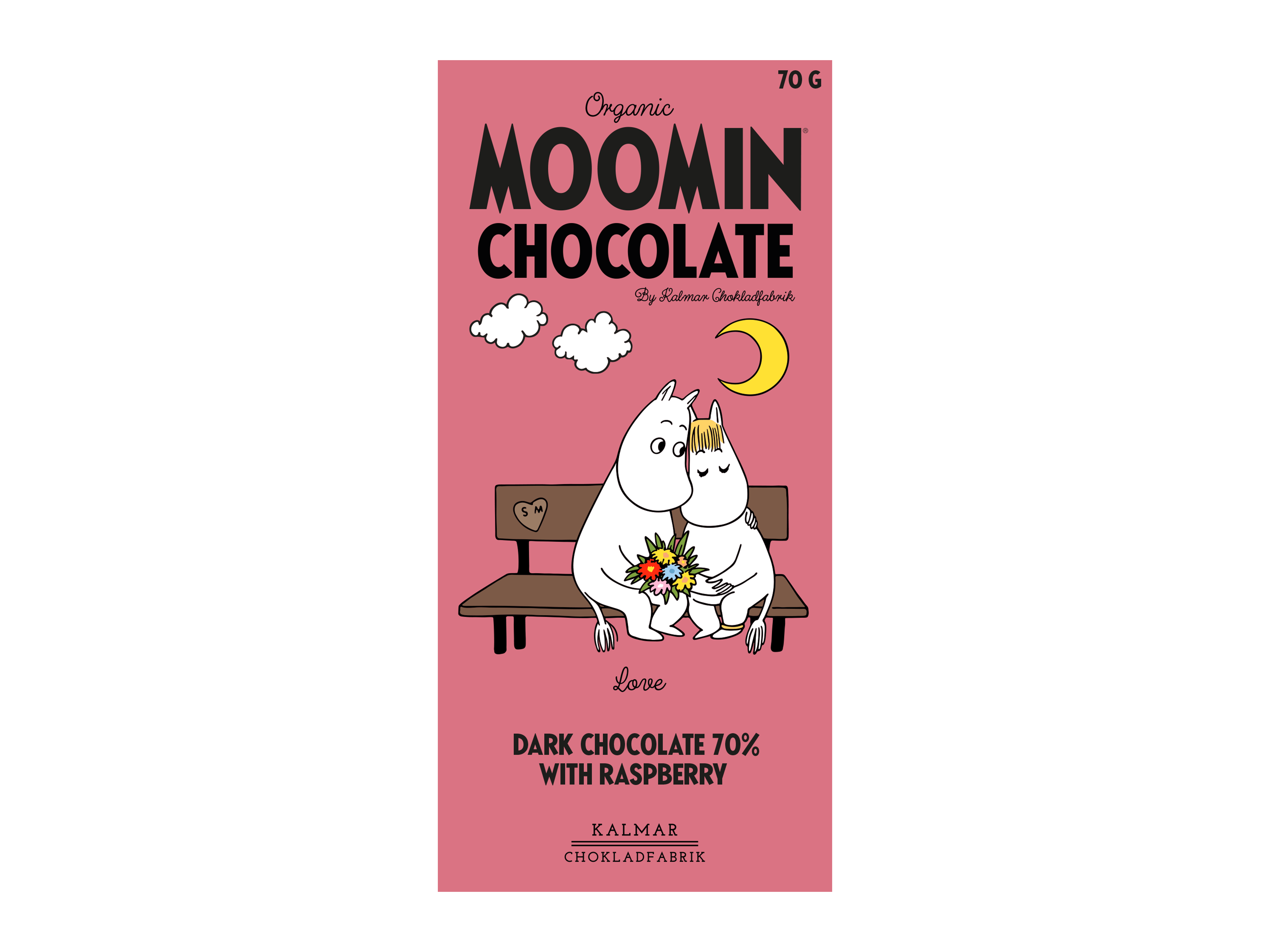 Organic Moomin Chocolate 'Love' - Mörk choklad 70% med hallon