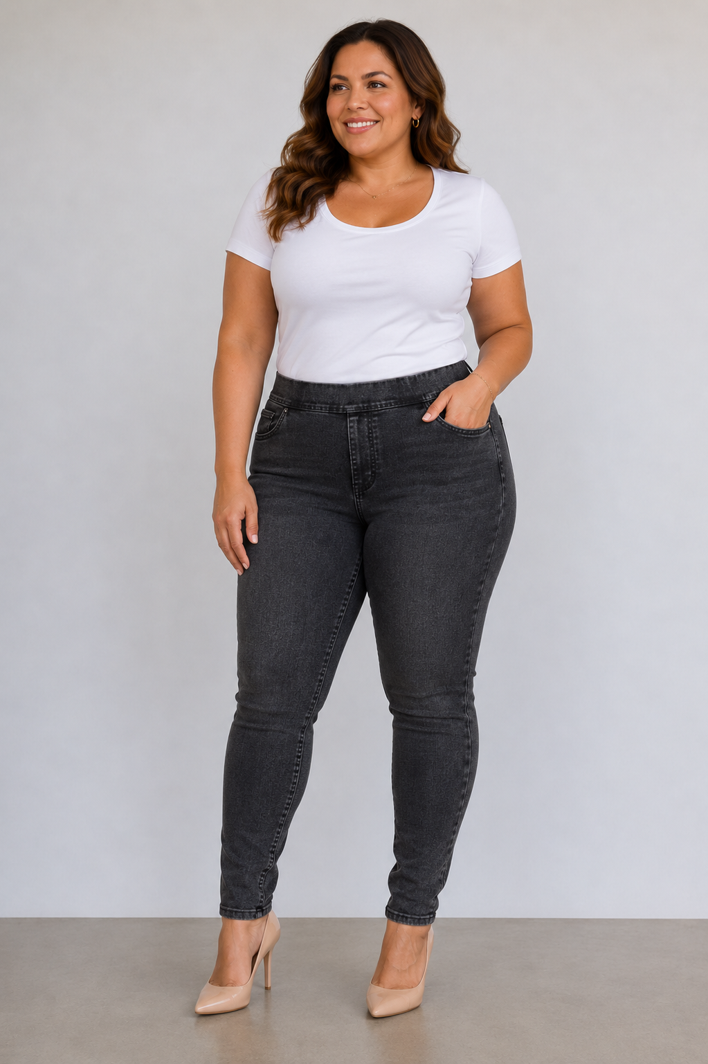 Jeggings med fickor, svart 