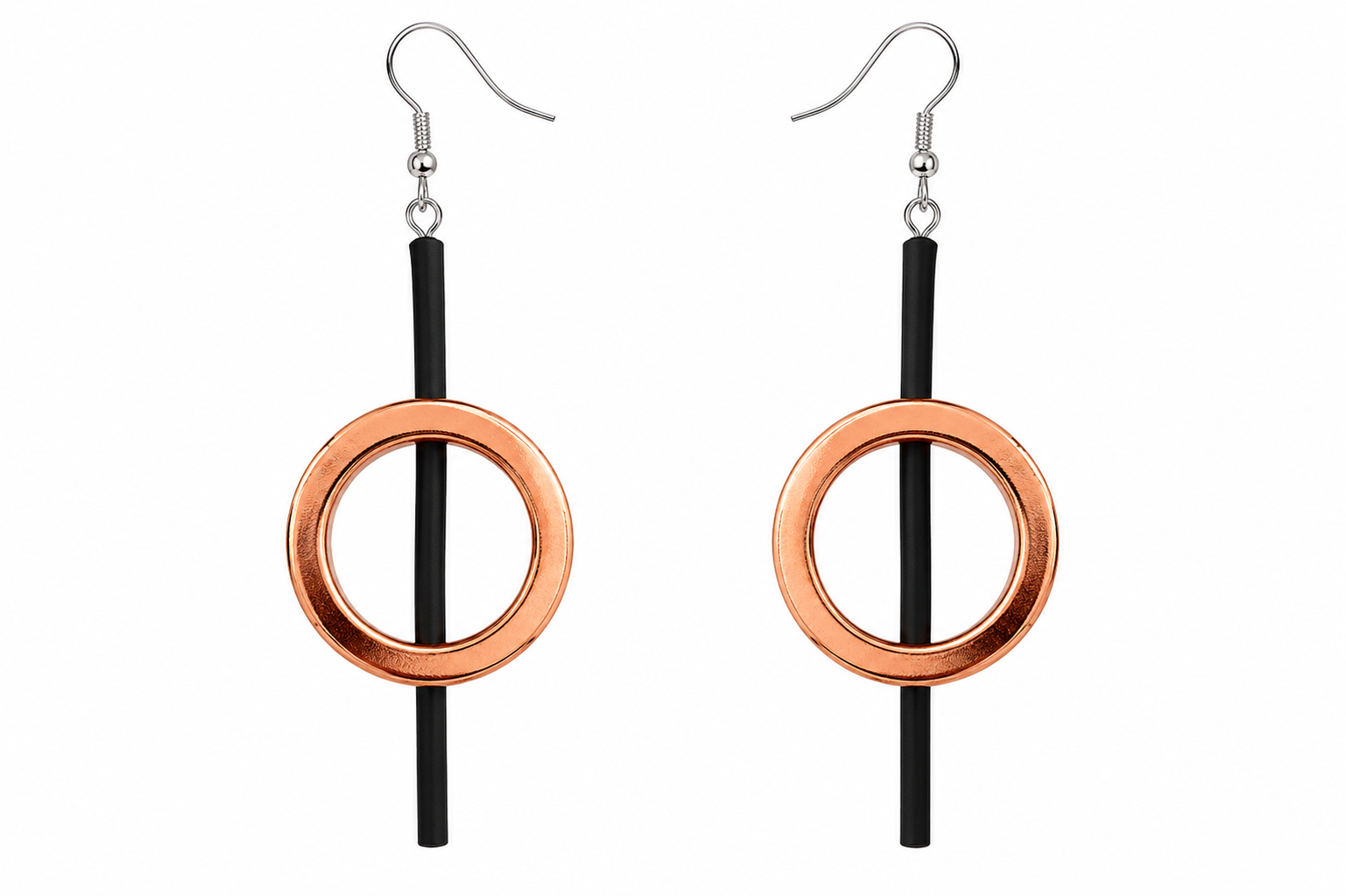 Long Earring Rosegold Hematite 70mm