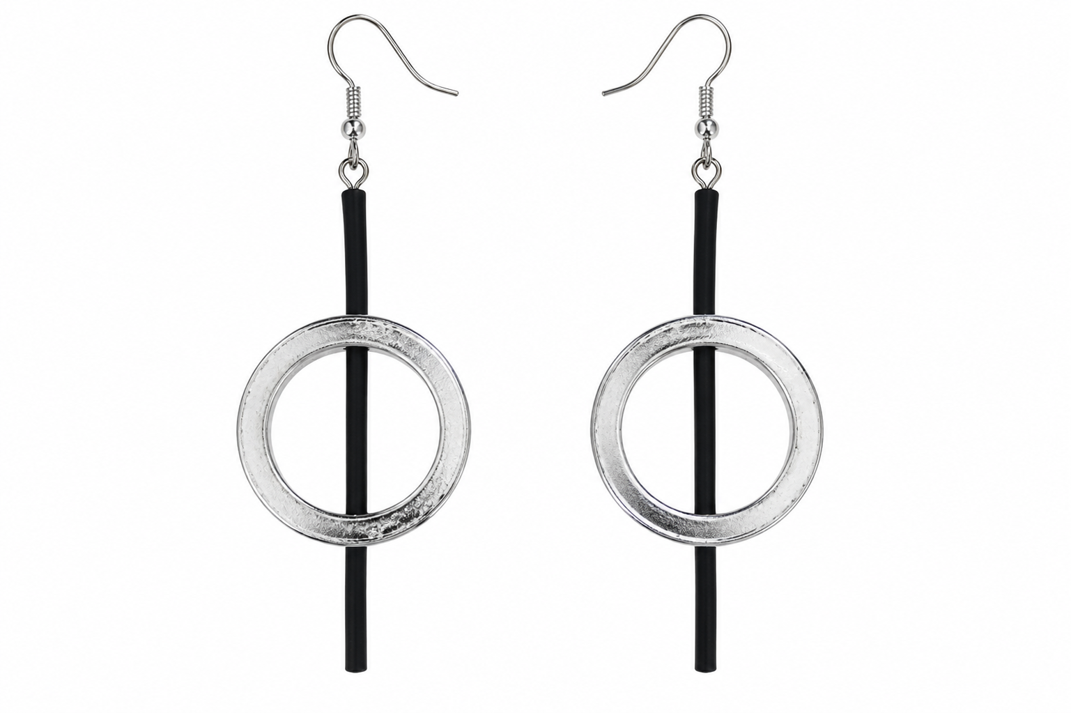 Long Earring silver Hematite 70mm