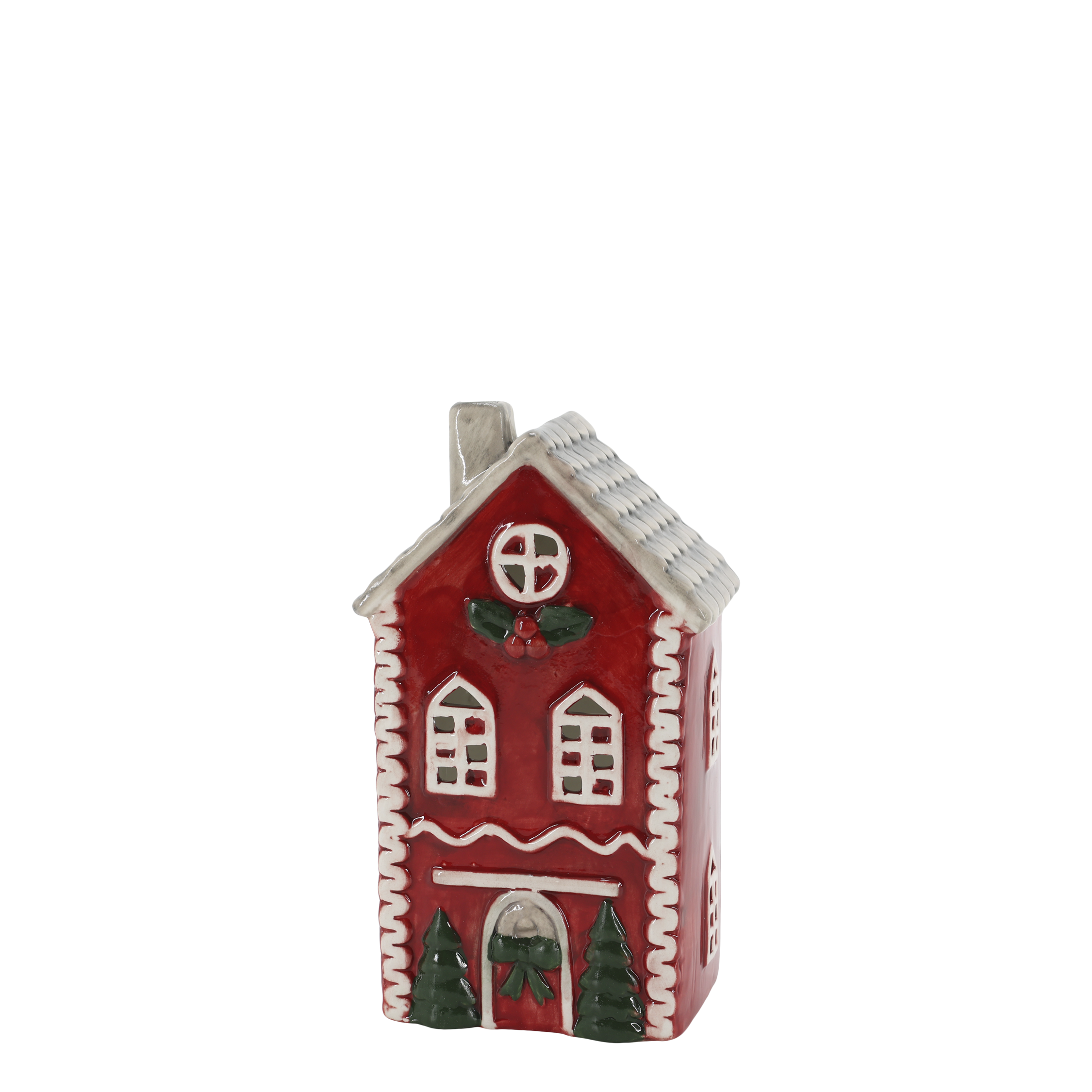Christmas house with spruce trees & bow - Lantern Red 18,5x10 cm - 4