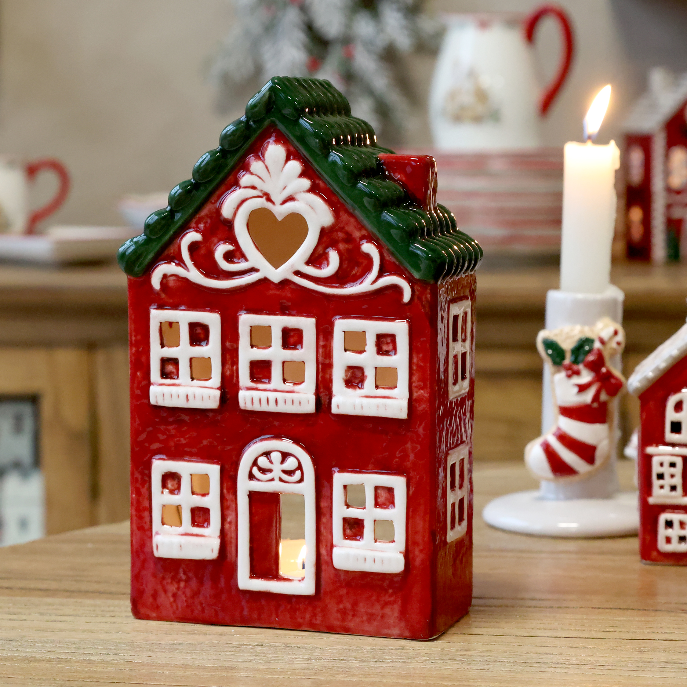 Christmas house with heart - Lantern Red 19x12 cm