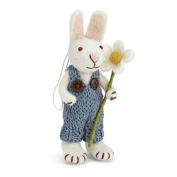 Easter decoration - Small White Boy Bunny with Blue Pants & Marguerite