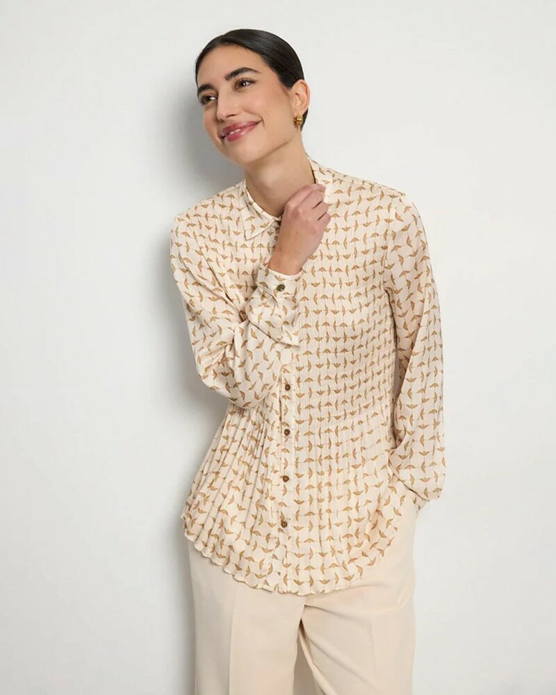 Blus Diano plisserad mönstrad beige