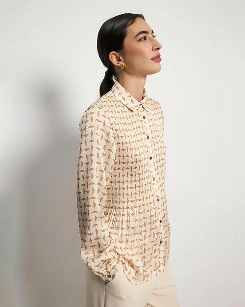 Blus Diano plisserad mönstrad beige - 4