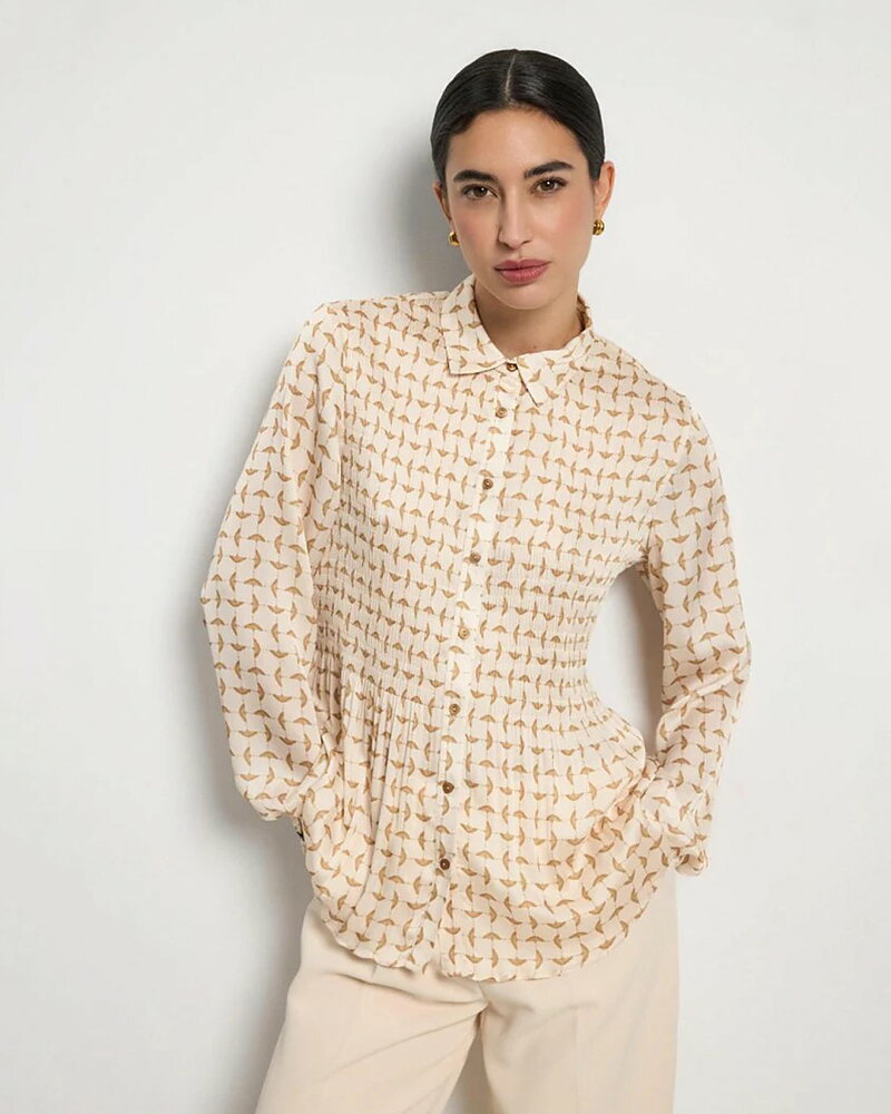 Blus Diano plisserad mönstrad beige