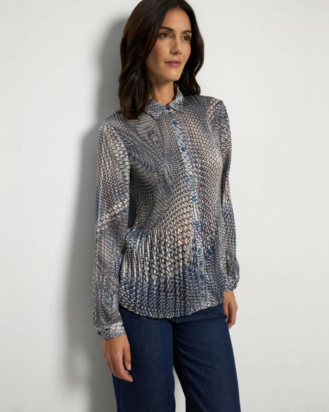 Blus Iraida plisserad mönsrad blå/lurex