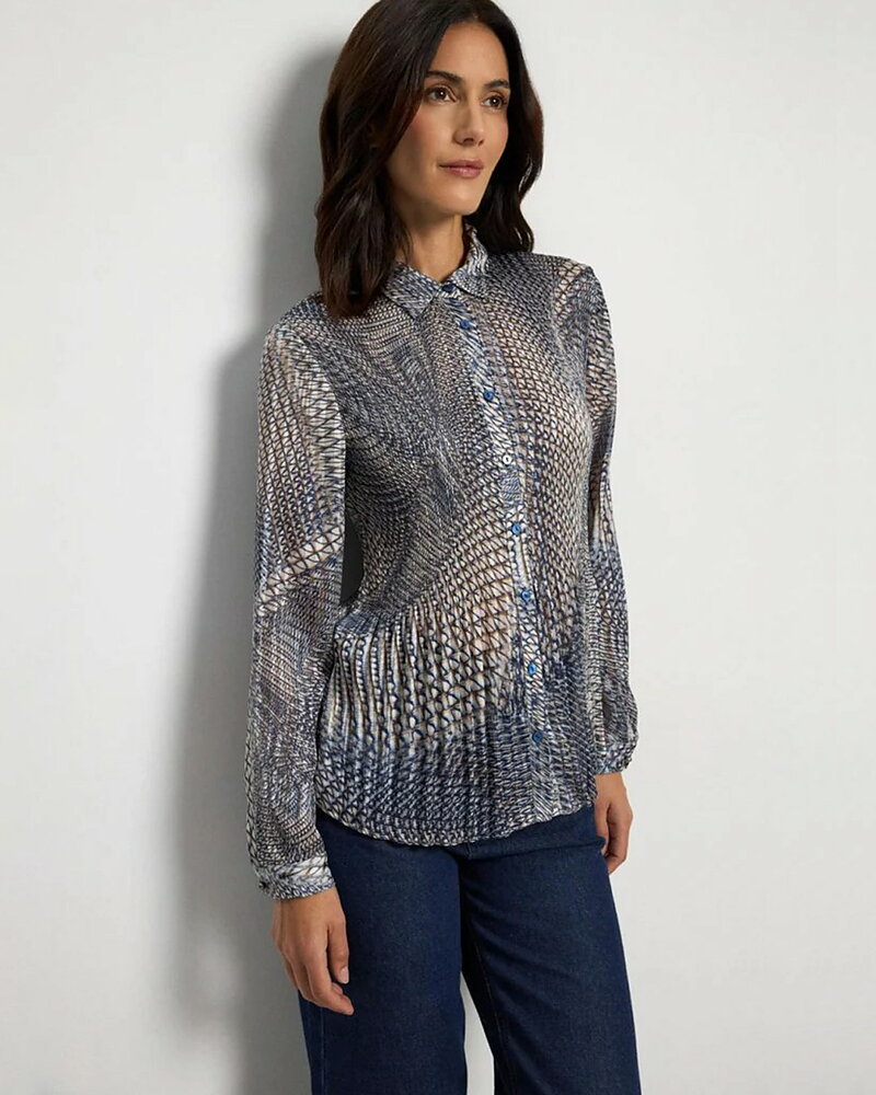 Blus Iraida plisserad mönsrad blå/lurex
