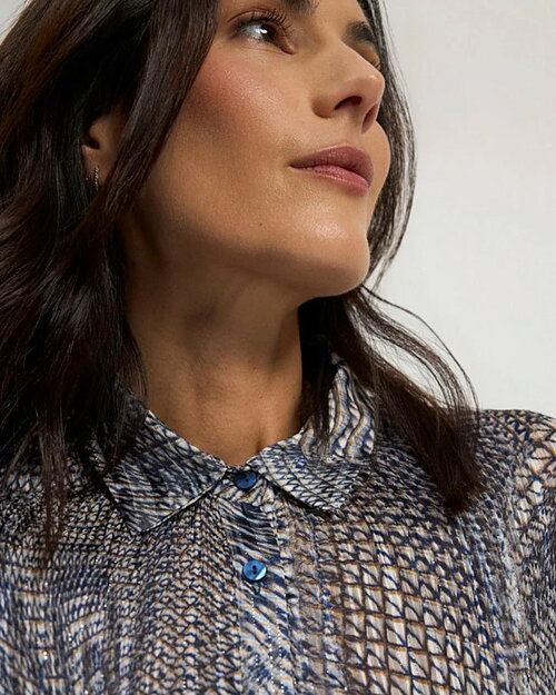 Blus Iraida plisserad mönsrad blå/lurex - 4