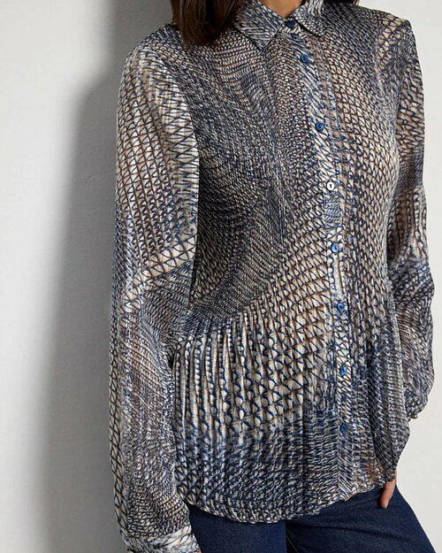 Blus Iraida plisserad mönsrad blå/lurex - 3