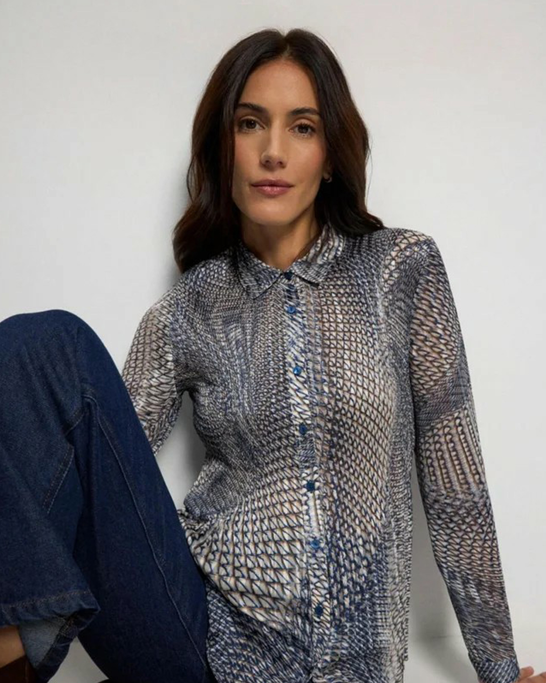 Blus Iraida plisserad mönsrad blå/lurex - 2