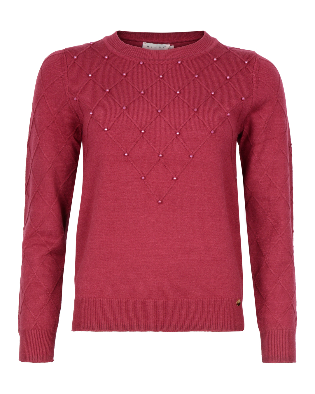 Jumper pärlor & rutmönster plommon