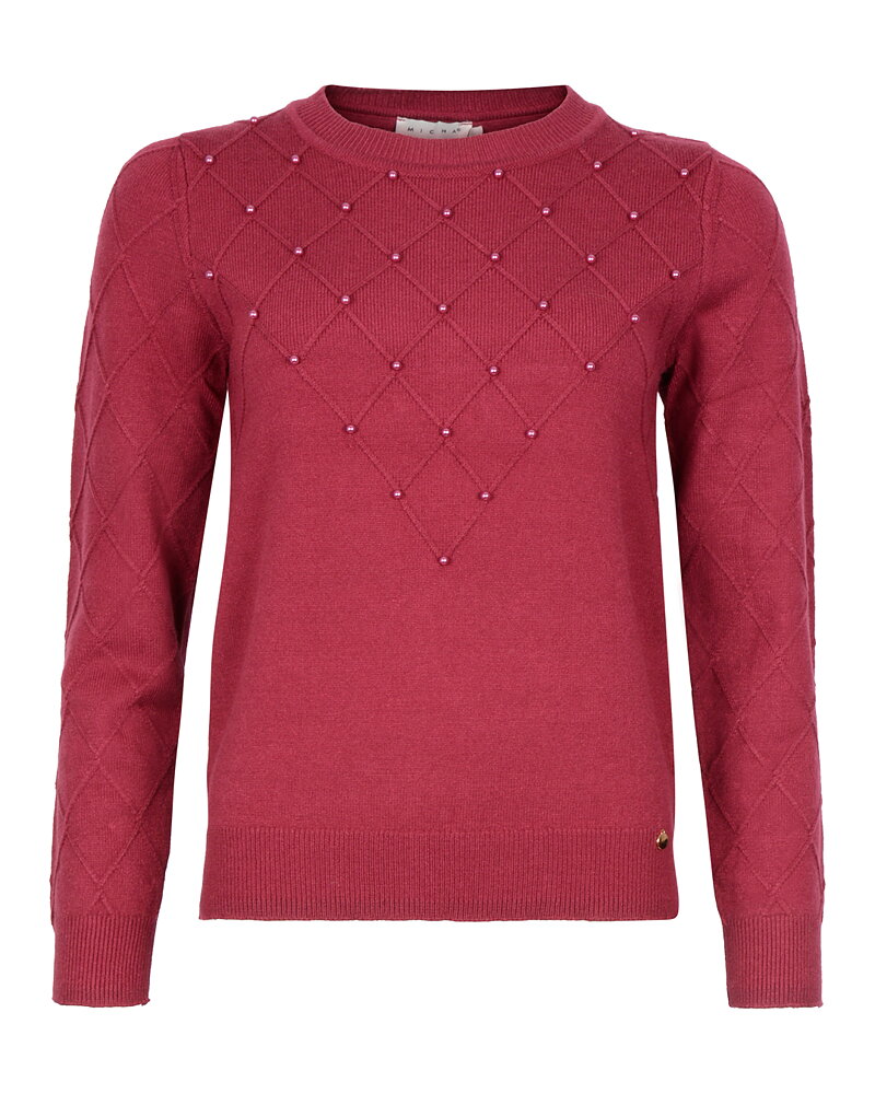 Jumper pärlor & rutmönster plommon