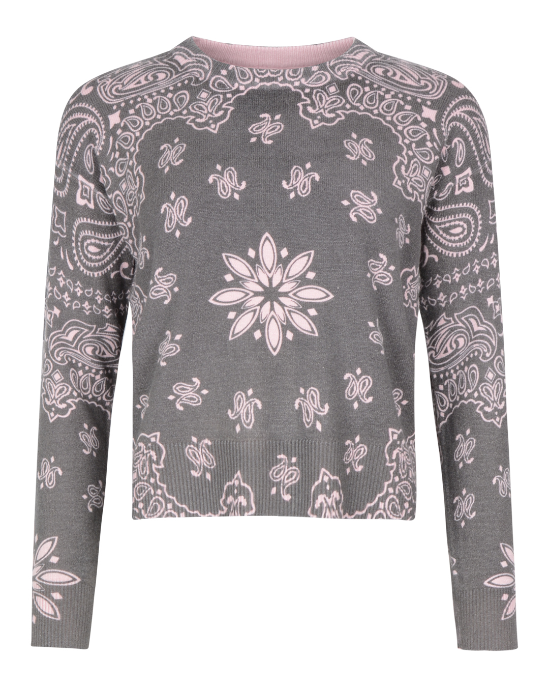Jumper rundringad mönstrad ljusrosa/grå