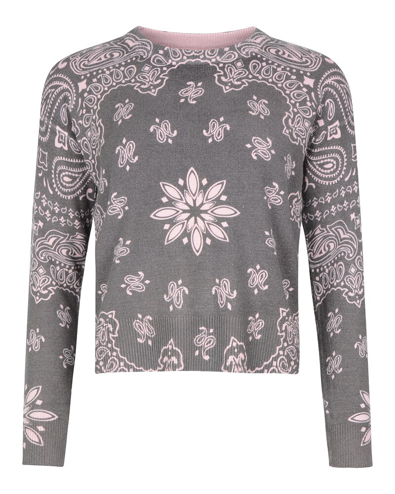 Jumper rundringad mönstrad ljusrosa/grå