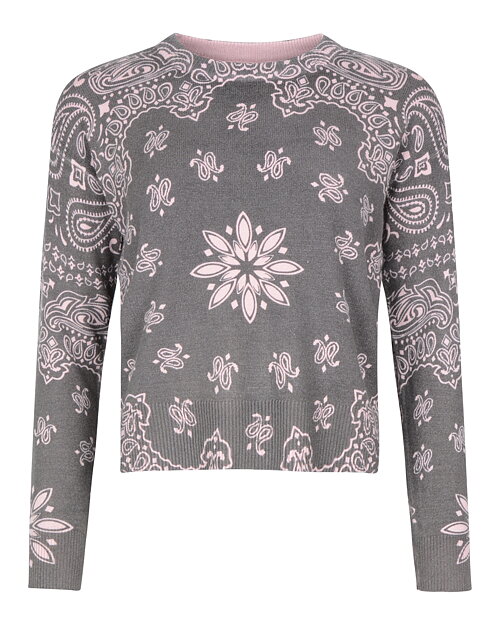 Jumper rundringad mönstrad ljusrosa/grå