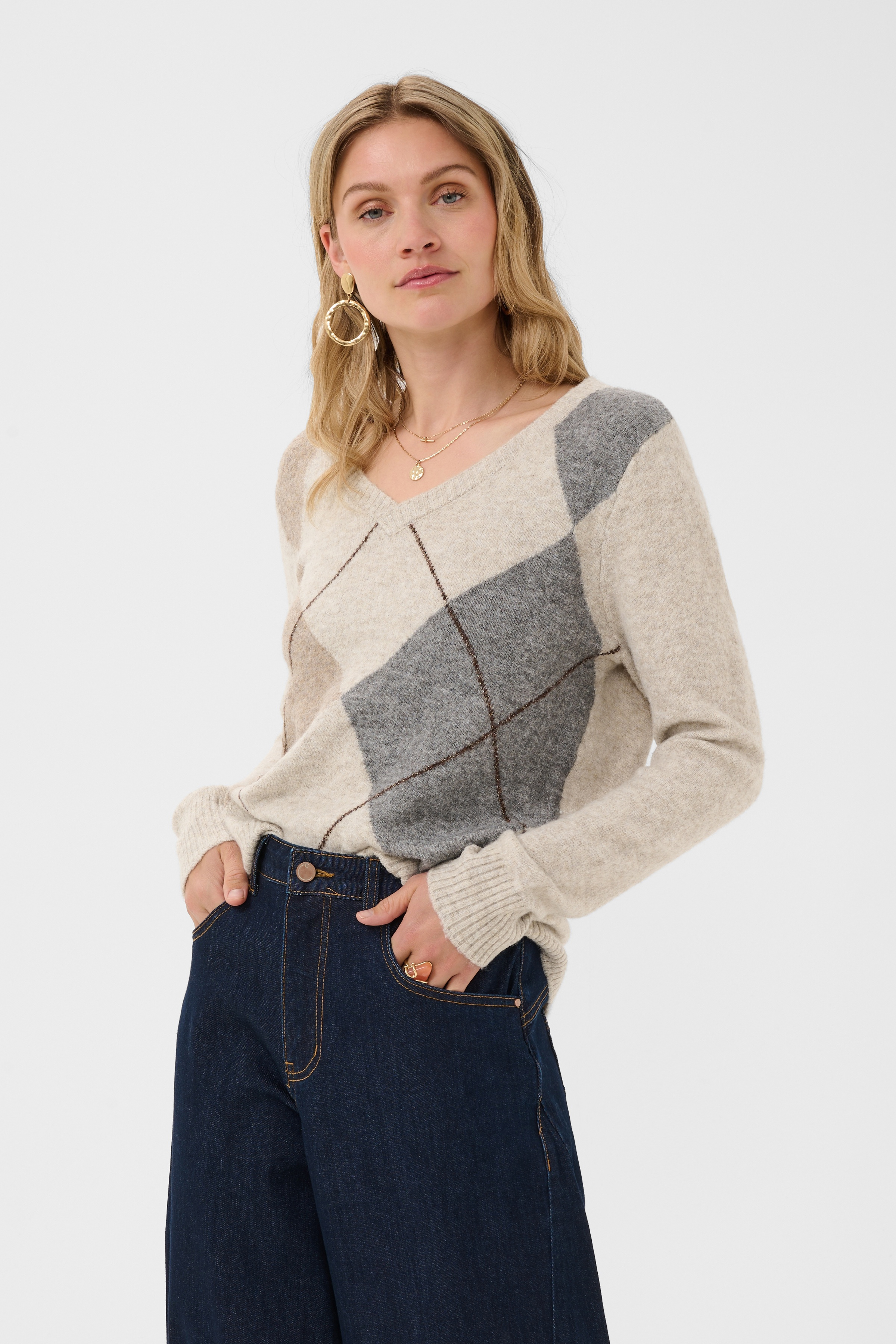 CRHope Knit Pullover Havrefärgad Stickad Tröja med Argylemönster - 3