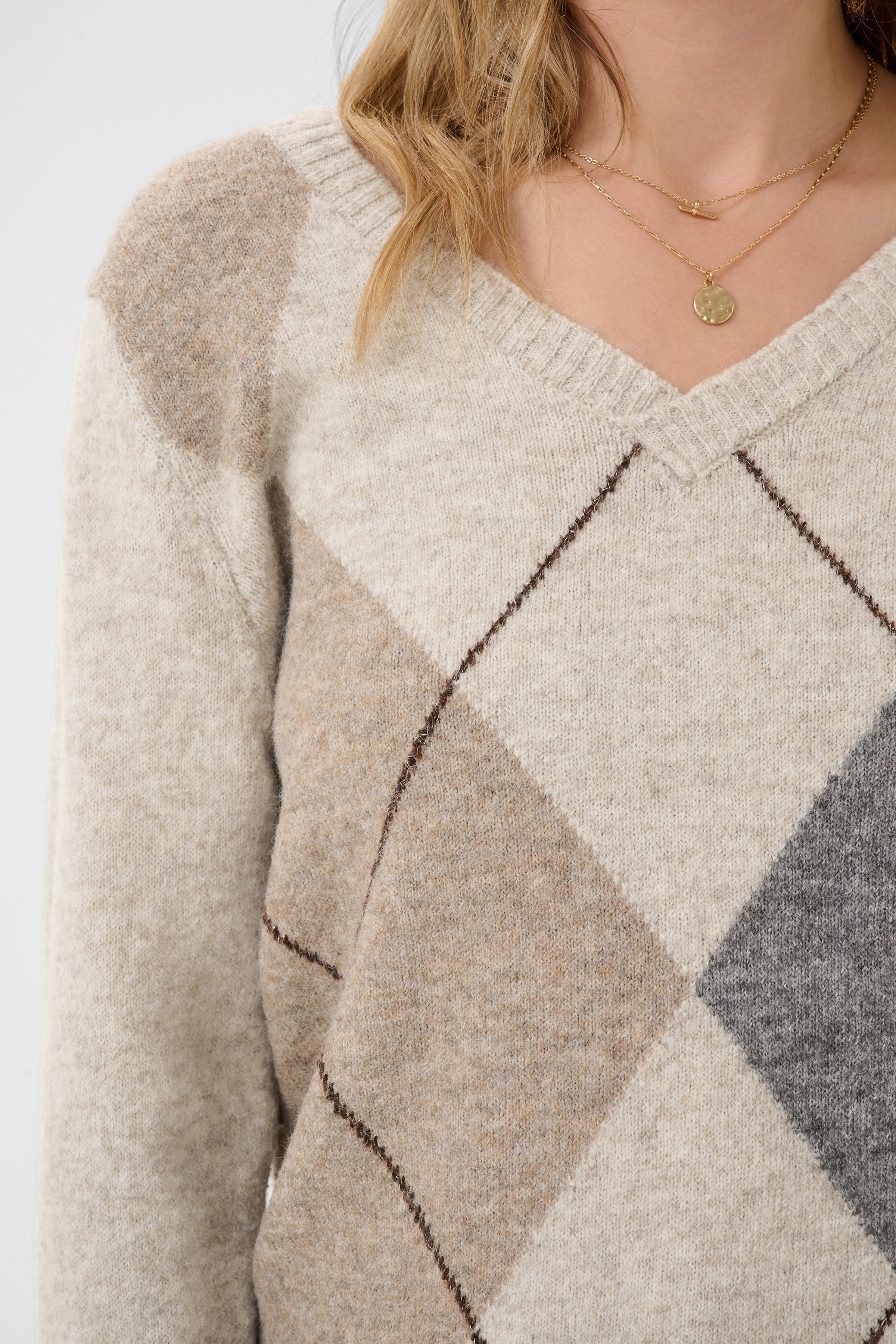CRHope Knit Pullover Havrefärgad Stickad Tröja med Argylemönster - 4