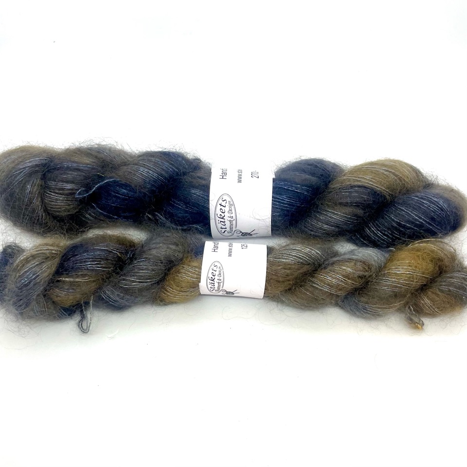 Handfärgad Kidsilk  blå och rost