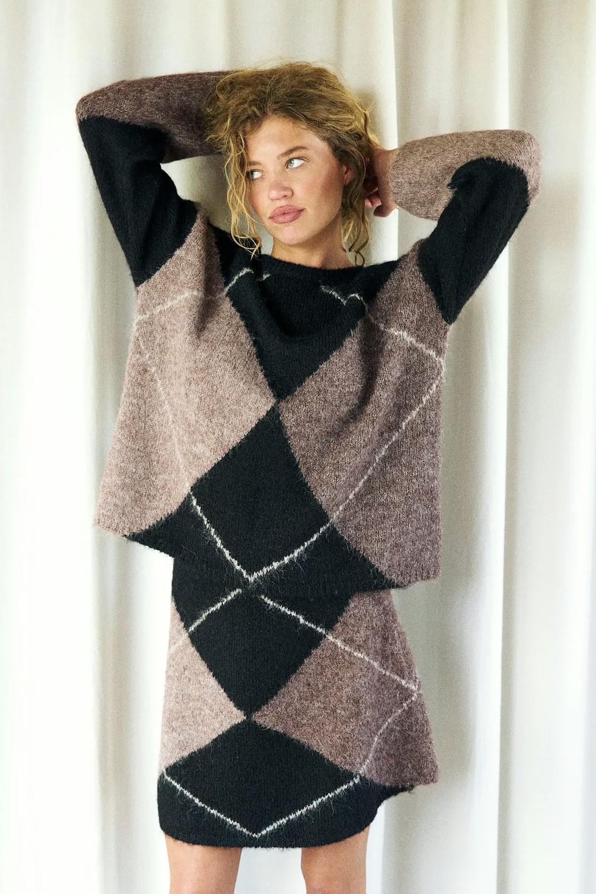 Neo Noir &nbsp;- Inga Check Fluff Knit Blouse Dark brown - 6