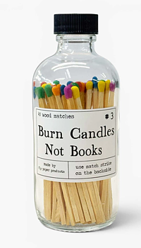 Fly Paper Products : Burn Candles not Books Safety Matches Rainbow in Apothecary Bottle - Dekorativa braständstickor i apotekarflaska