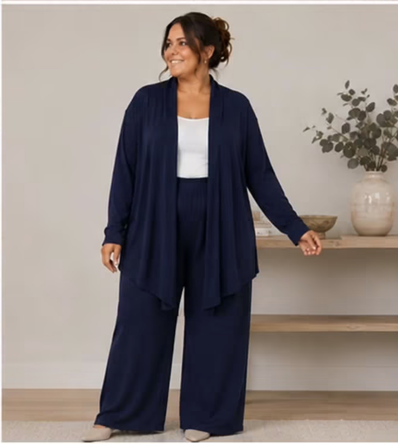 Set med cardigan och byxa, marinblå 
