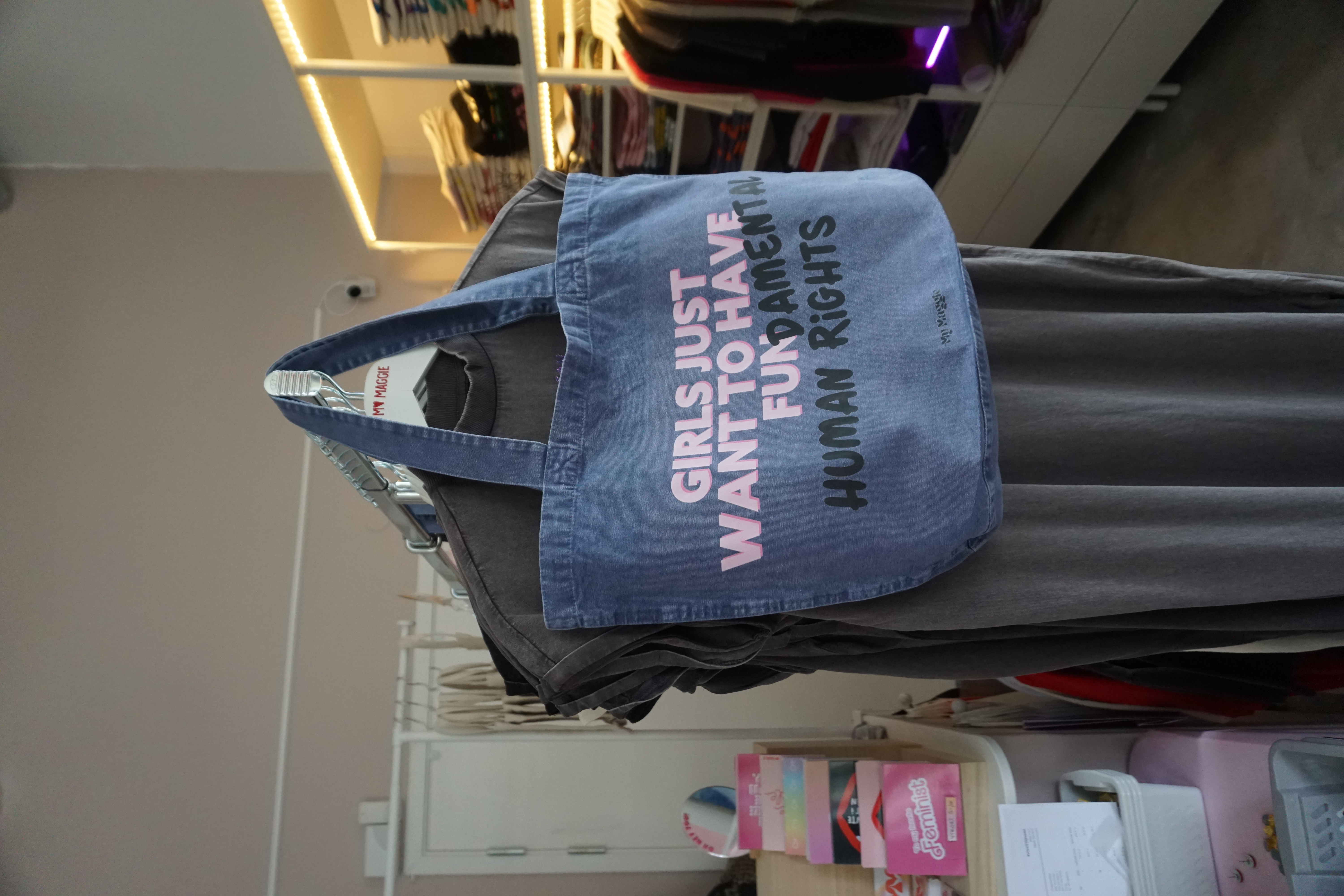 Denim blue tote bag girls human rights