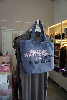 Denim blue tote bag girls human rights