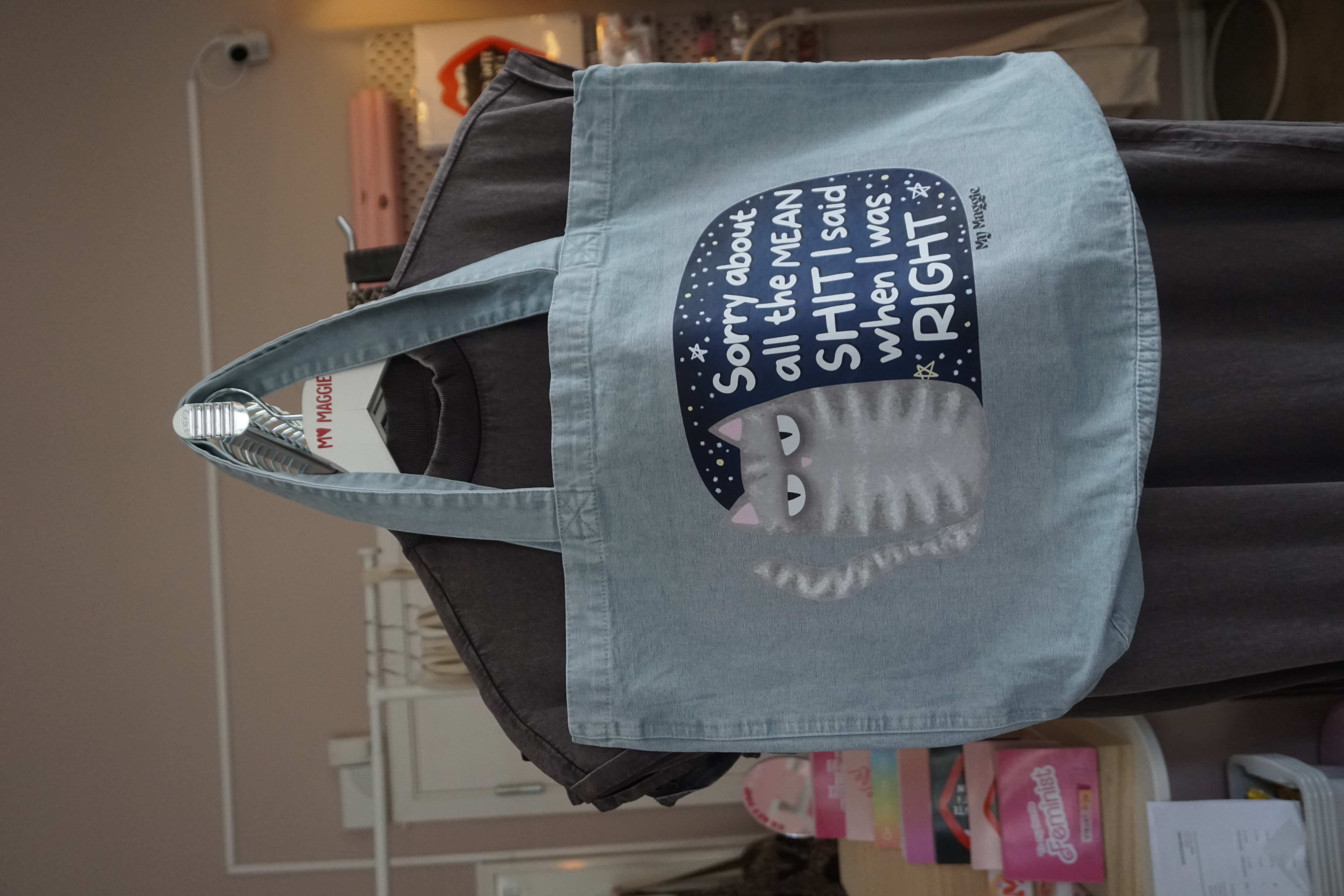 Light blue tote bag Sorry I was right