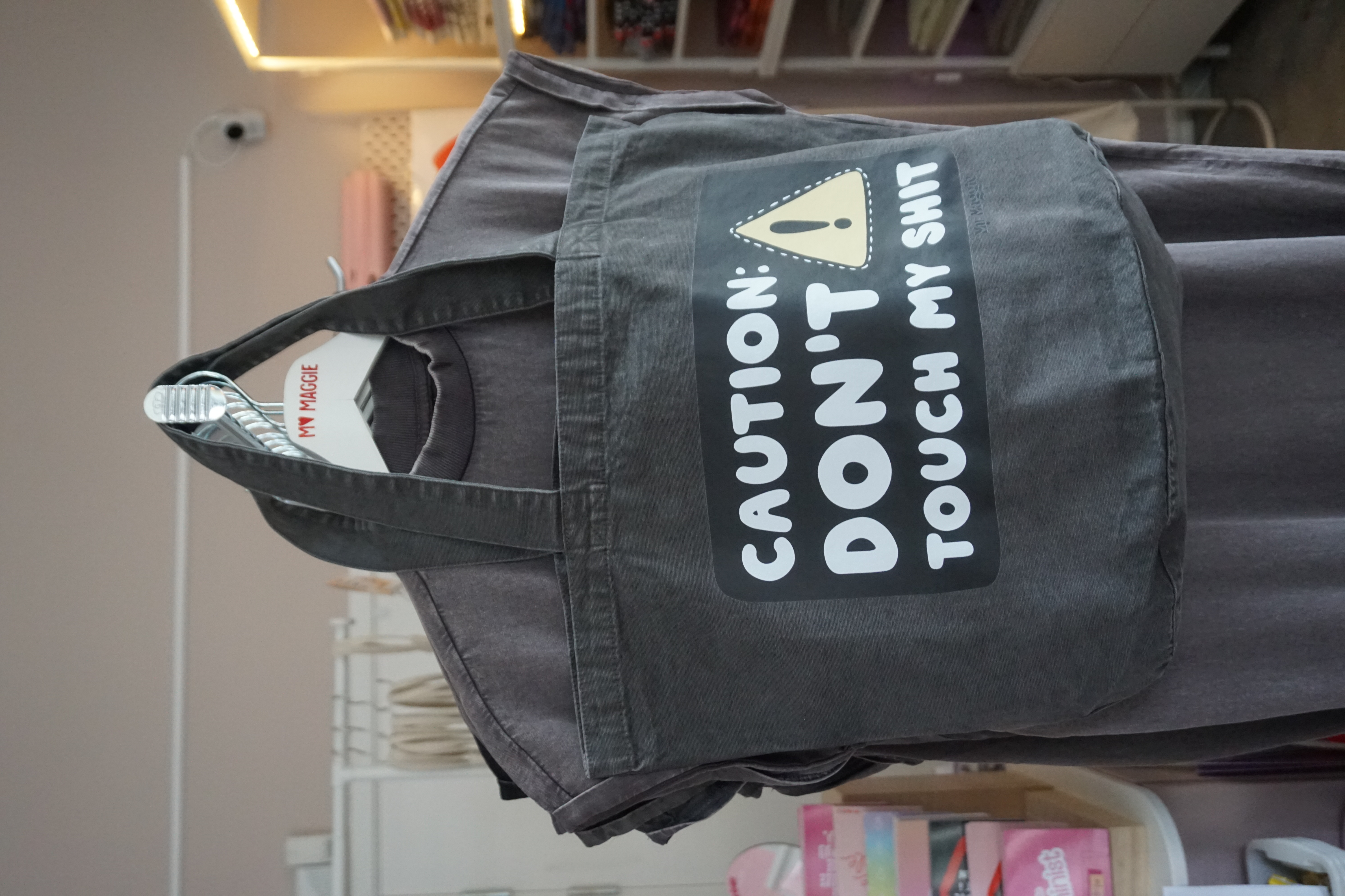 Black tote bag CAUTION