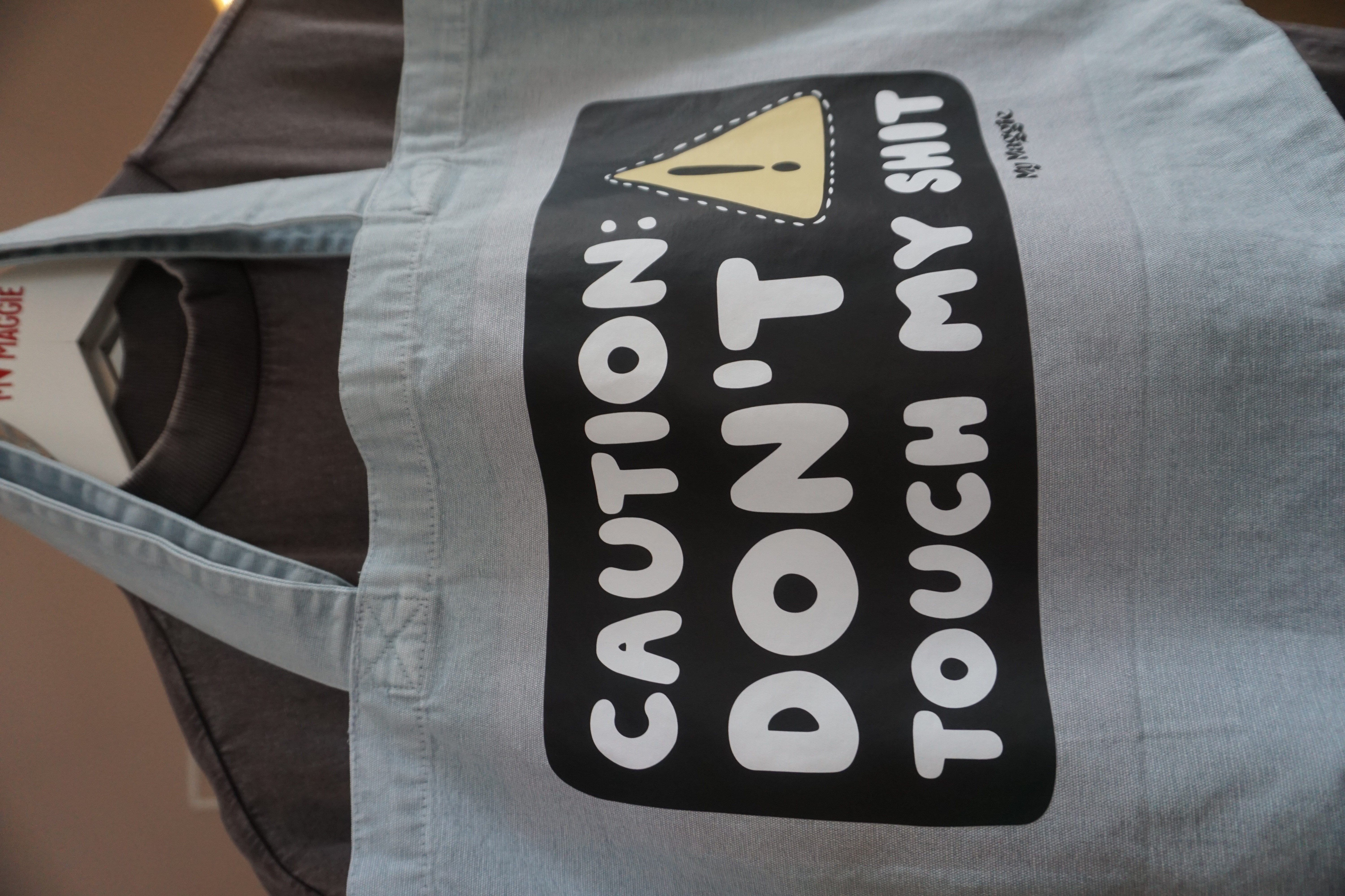 Light blue tote bag CAUTION - 2