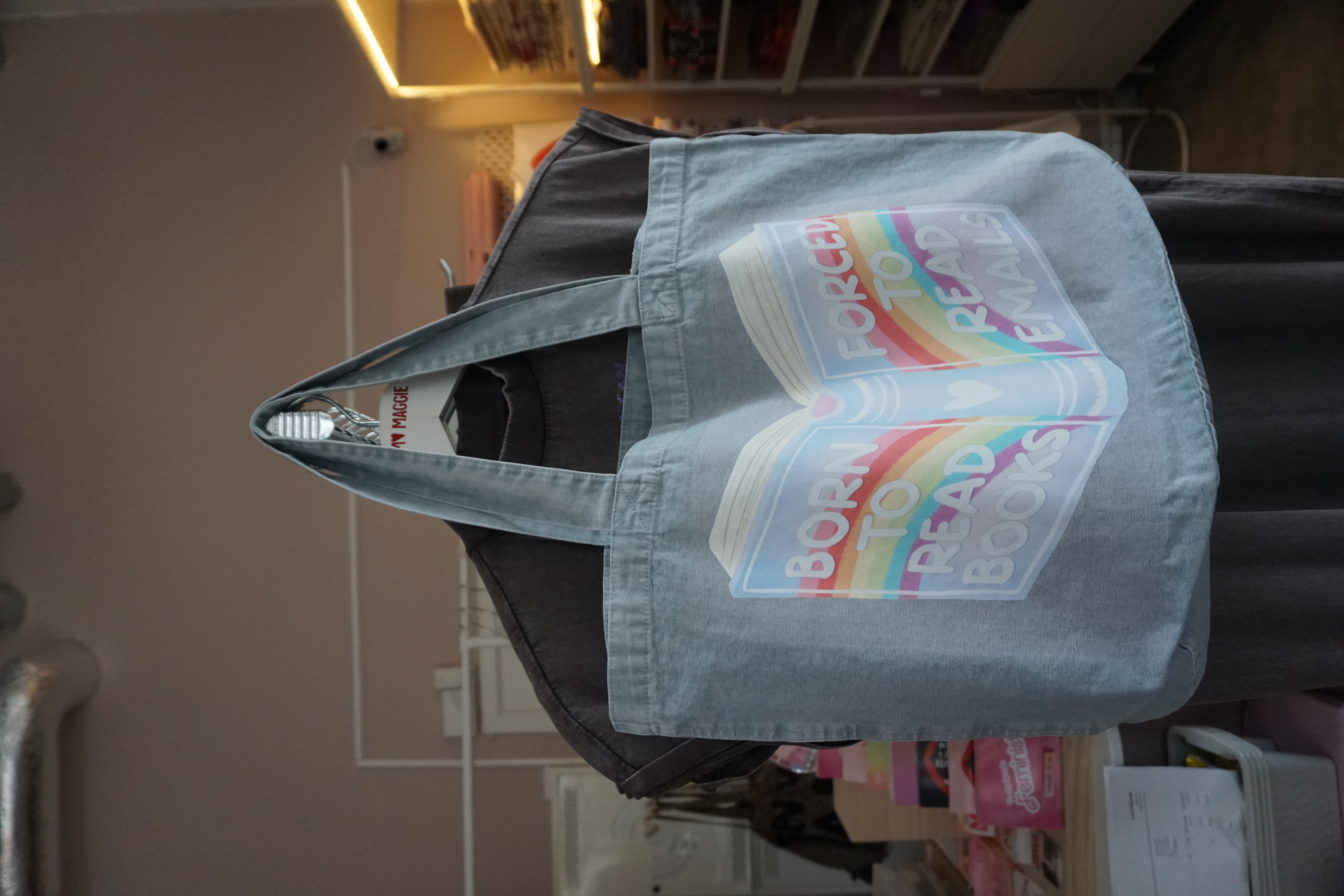 Light blue tote bag  "forced to read emails" - 2