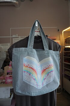 Light blue tote bag  "forced to read emails"