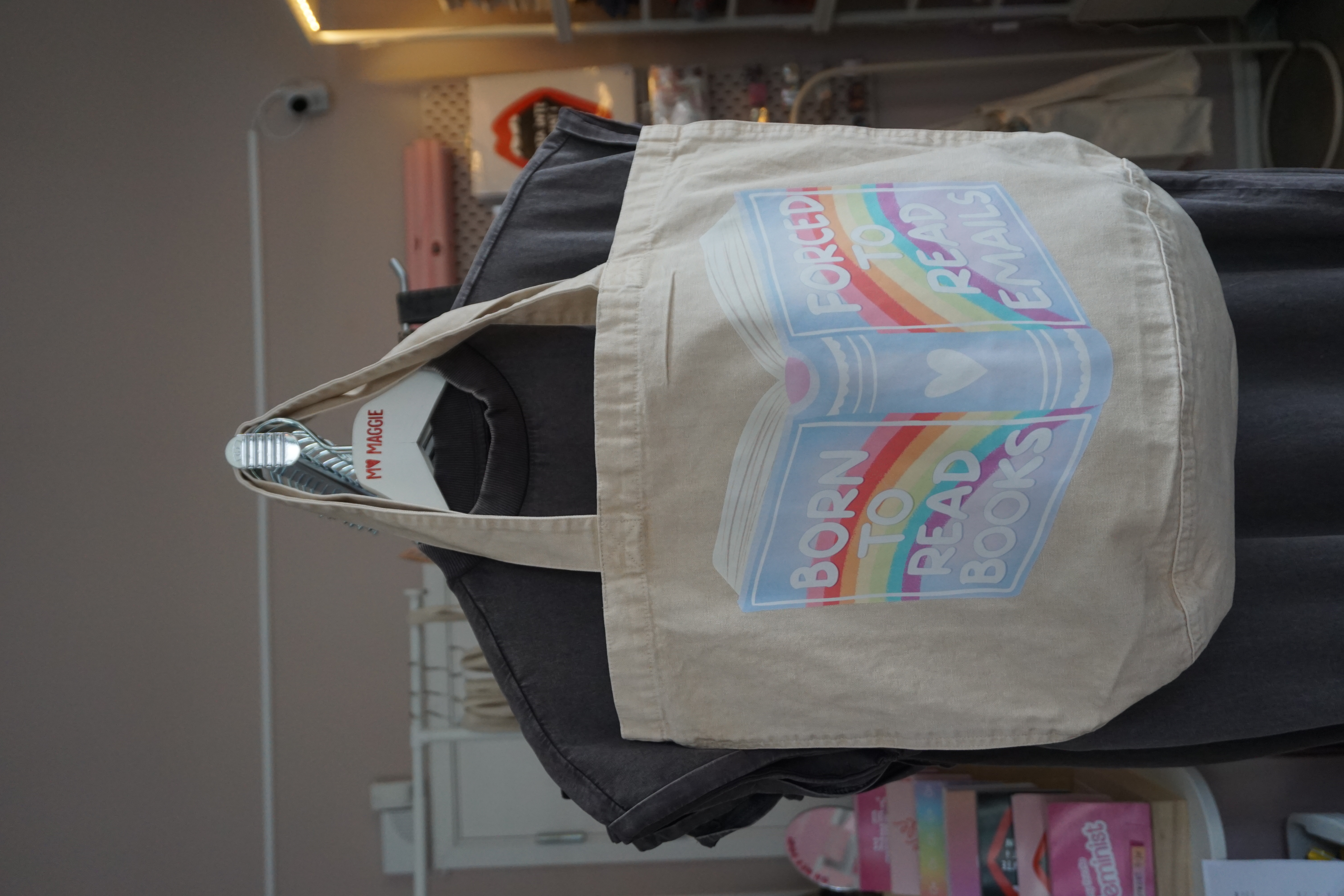 Beige tote bag  "forced to read emails" - 2