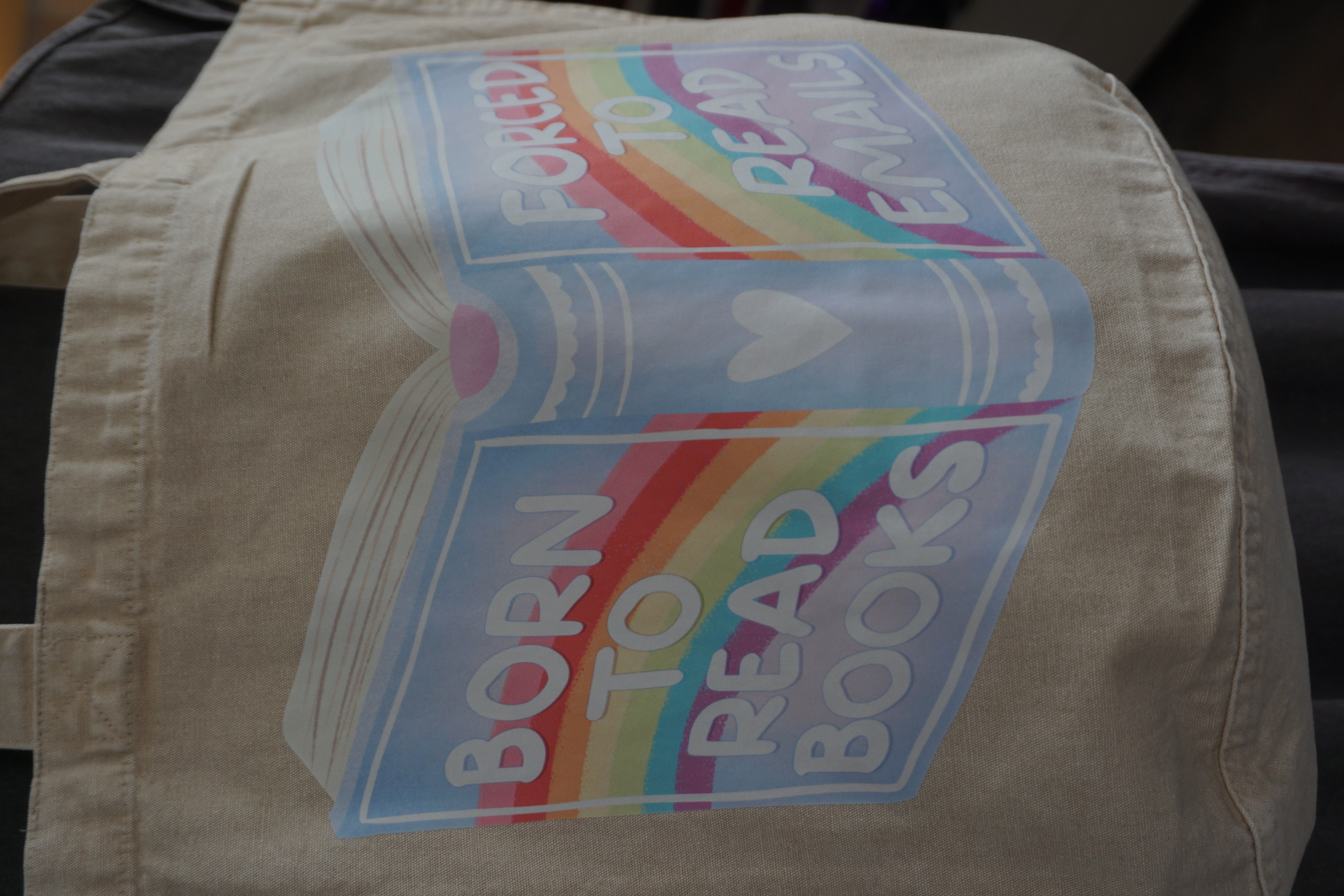Beige tote bag  "forced to read emails"