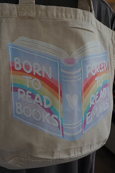 Beige tote bag  "forced to read emails"