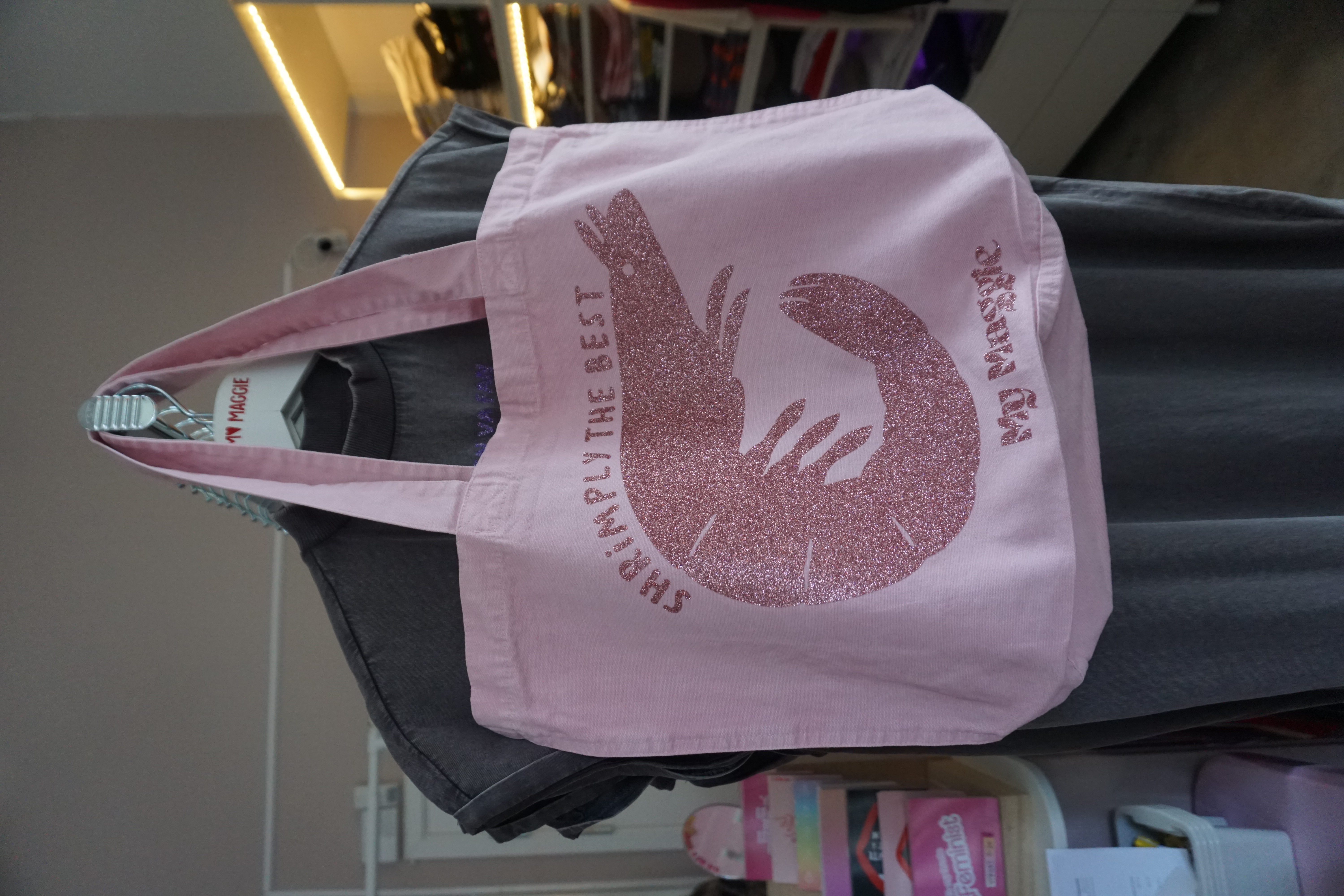 Tygkasse rosa med glittrig räka - 2