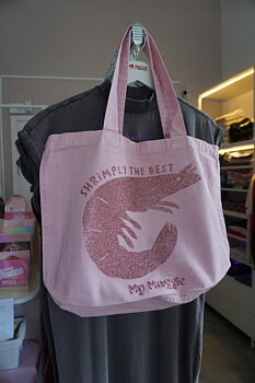 Tote bag pink with glitter shrimp